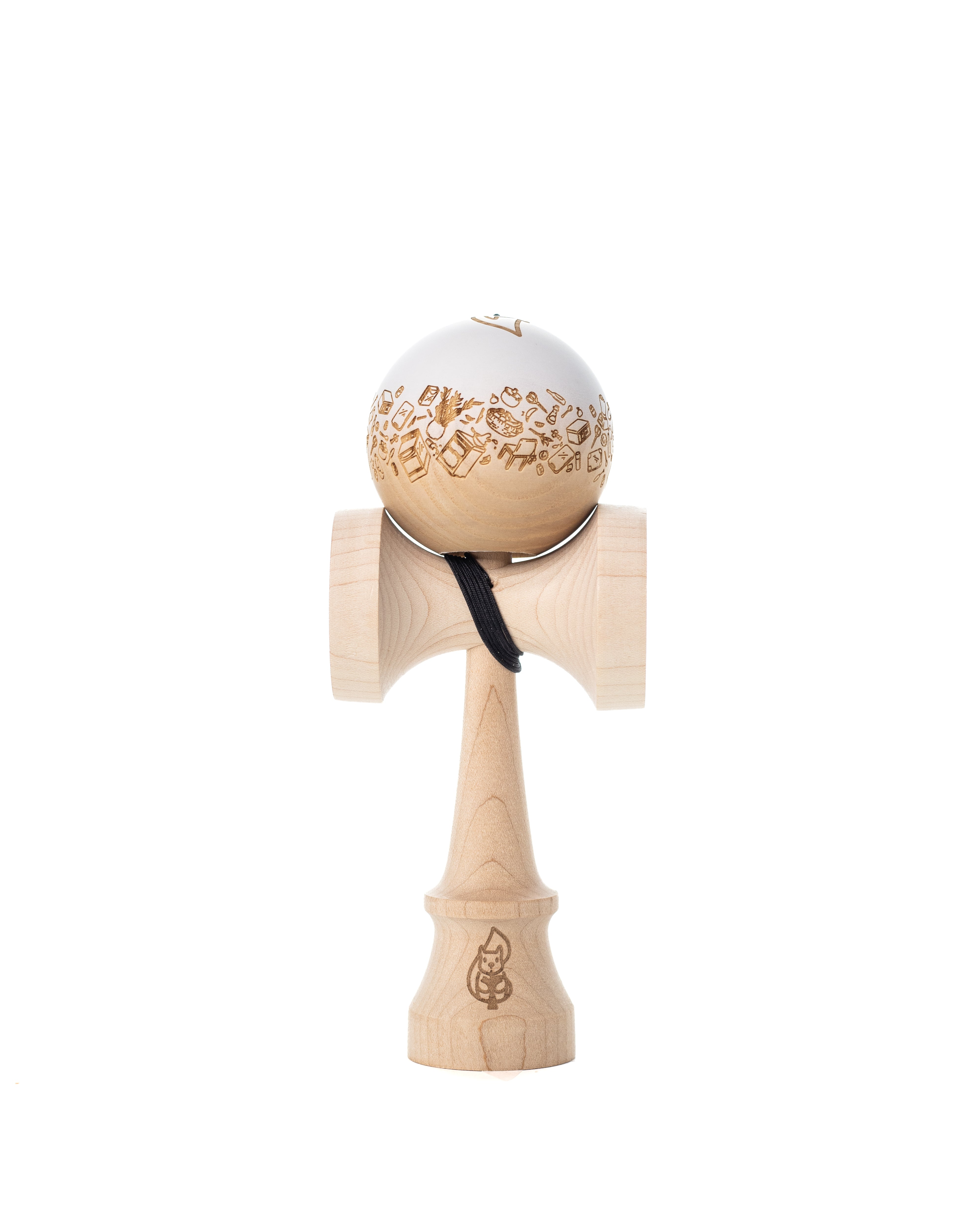 White Engraved Ash Kitchen Tama w/ Maple Ken – Kendama Depot
