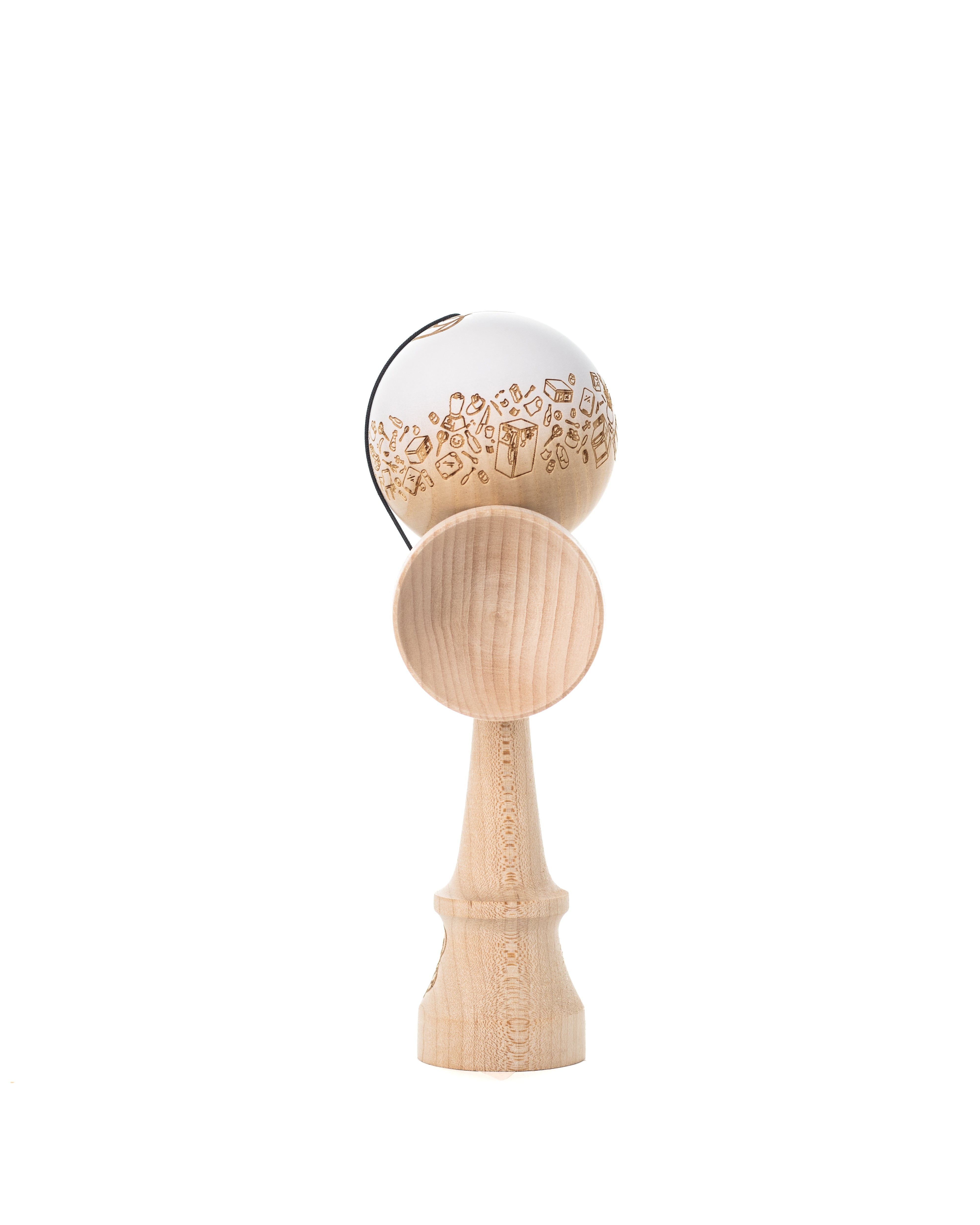 White Engraved Ash Kitchen Tama w/ Maple Ken – Kendama Depot