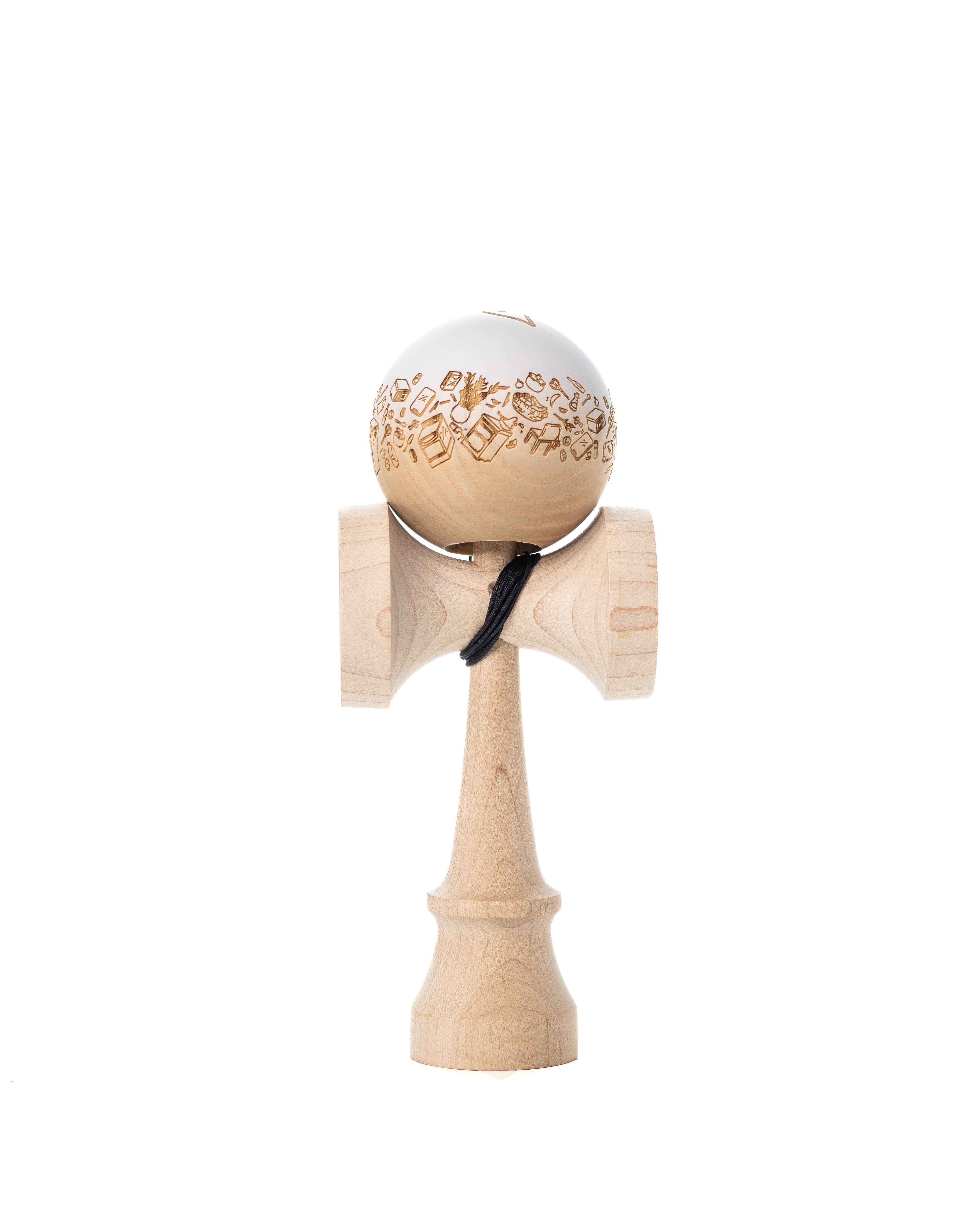 White Engraved Ash Kitchen Tama w/ Maple Ken – Kendama Depot