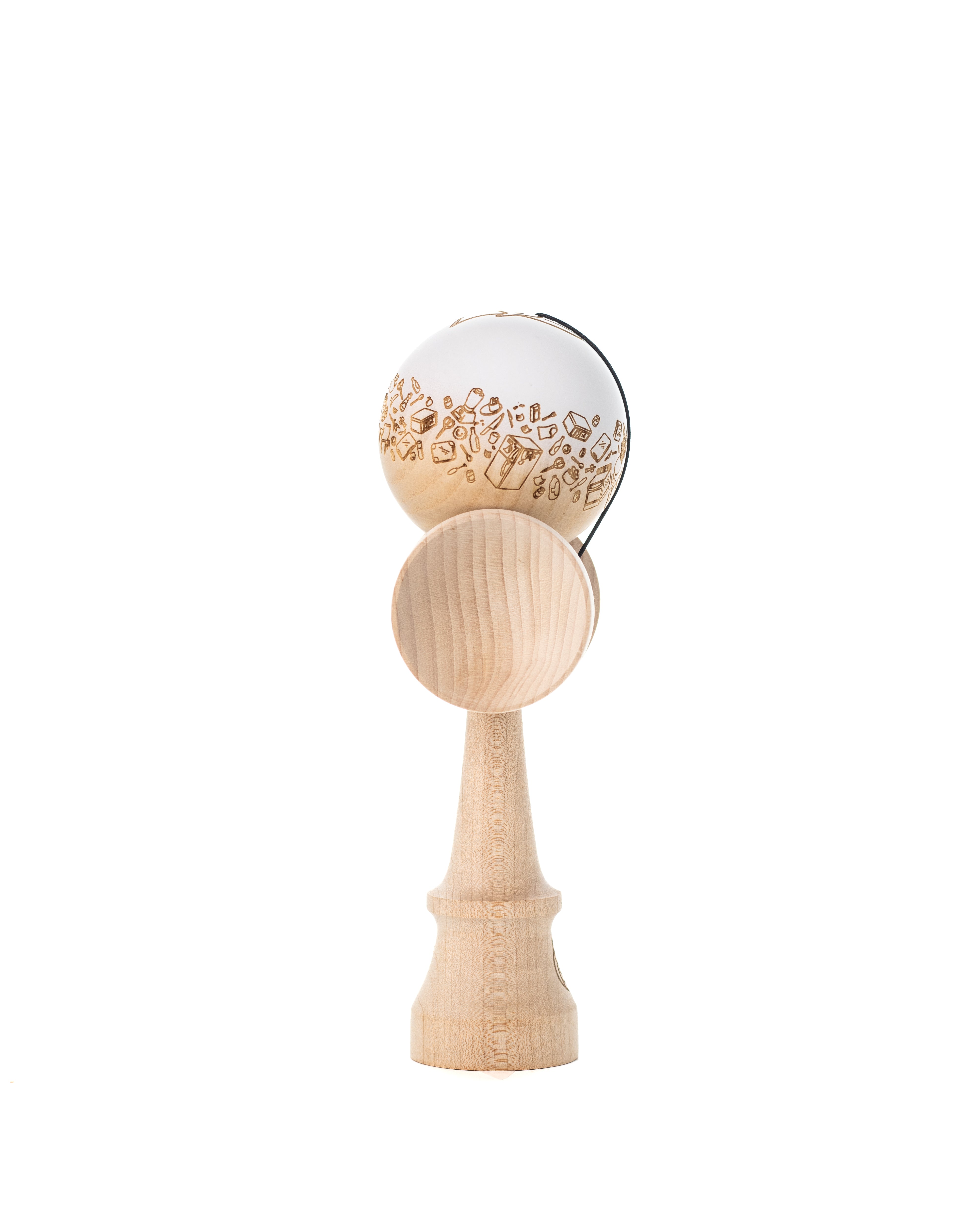 White Engraved Ash Kitchen Tama w/ Maple Ken – Kendama Depot