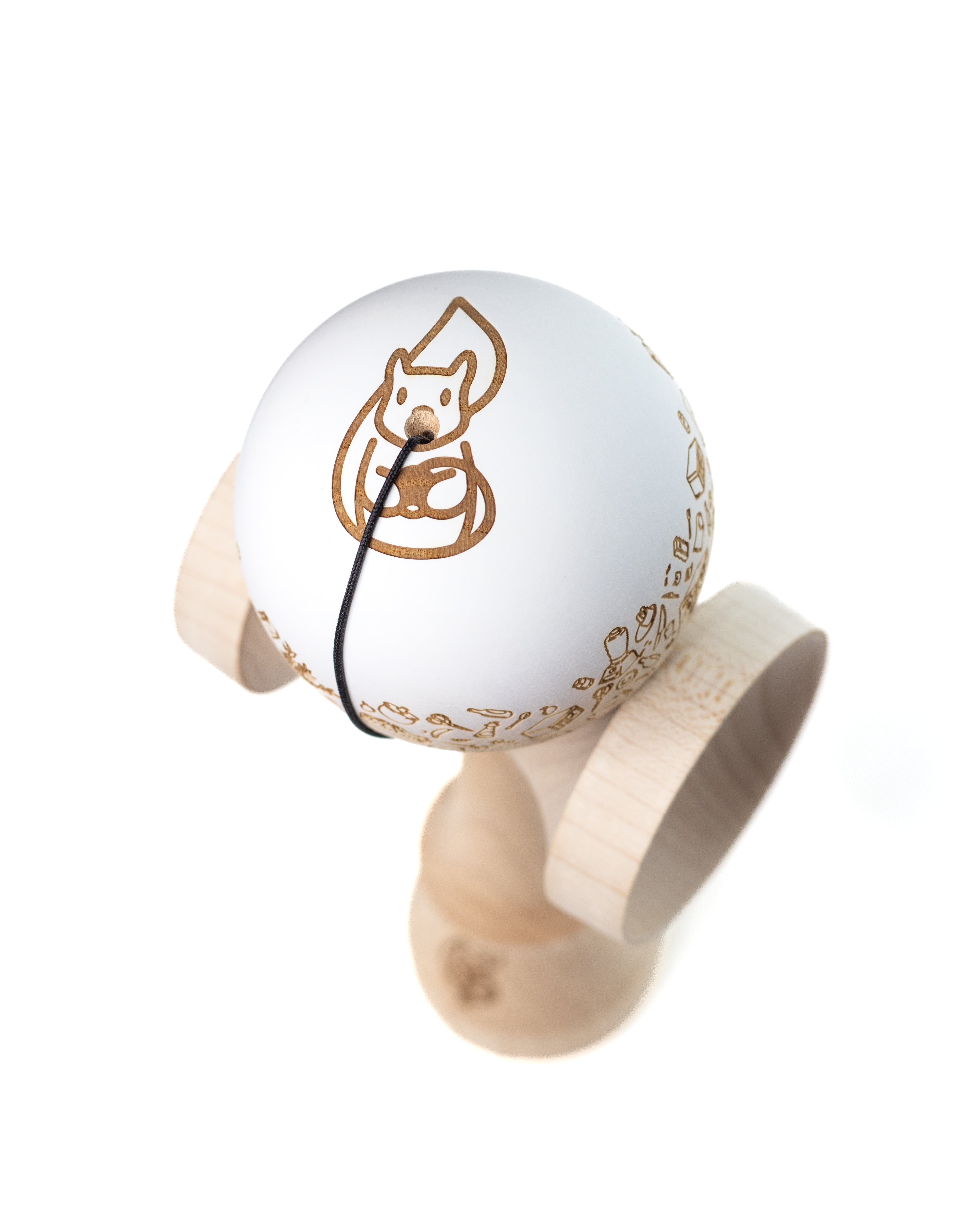 White Engraved Ash Kitchen Tama w/ Maple Ken – Kendama Depot